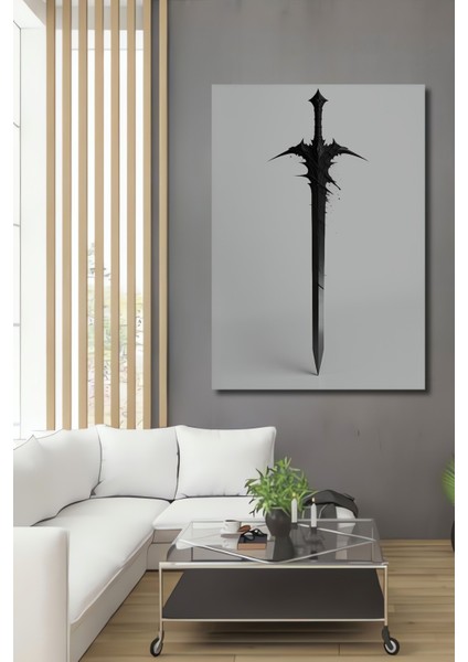 Karanlık Stilize Kılıç Kara Kalem Görünümlü Dekoratif Ahşap Ev/işyeri/ofis Kare Tablo