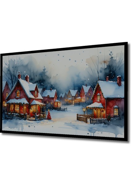 Çerçeve Görünümlü Kış Masalı Sulu Boya Görünümlü Dekoratif Ahşap Ev/işyeri/ofis Kare Tablo fiyatları