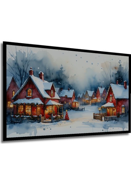 Çerçeve Görünümlü Kış Masalı Sulu Boya Görünümlü Dekoratif Ahşap Ev/işyeri/ofis Kare Tablo modelleri