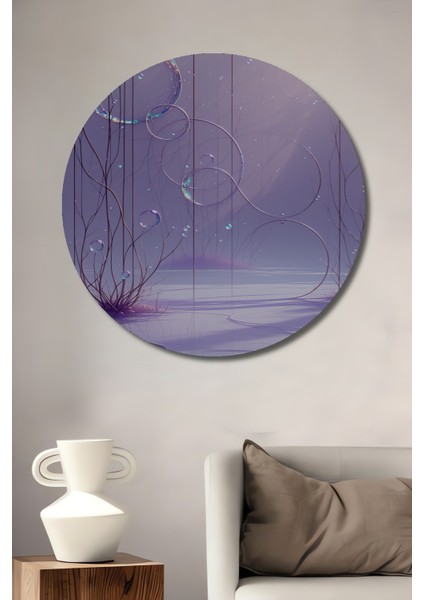 Mor Rüya Kabarcıklar Yağlı Boya Görünümlü Dekoratif Ahşap Ev/işyeri/ofis Yuvarlak Tablo