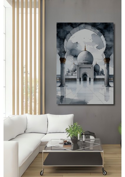 Şeyh Zayed Camii Sulu Boya Görünümlü Dekoratif Ahşap Ev/işyeri/ofis Kare Tablo