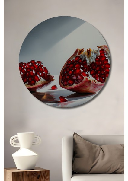 Nar Taneleri Yağlı Boya Görünümlü Dekoratif Ahşap Ev/işyeri/ofis Yuvarlak Tablo