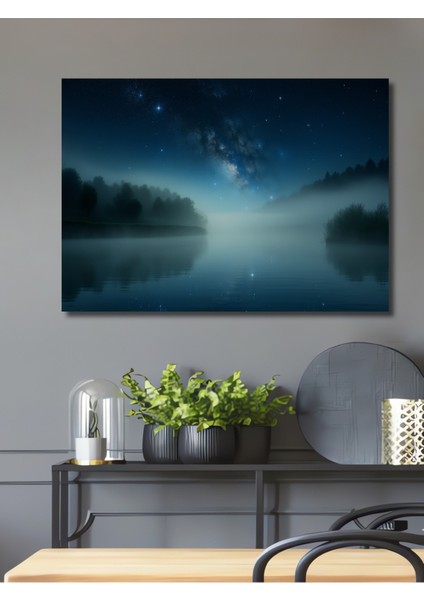 Mistik Göl Manzarası Yağlı Boya Görünümlü Dekoratif Ahşap Ev/işyeri/ofis Kare Tablo
