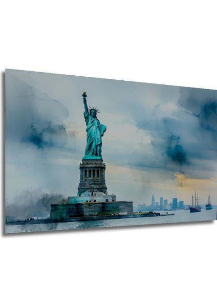 Özgürlük Heykeli Sulu Boya Görünümlü Dekoratif Ahşap Ev/işyeri/ofis Kare Tablo New York Hatırası modelleri