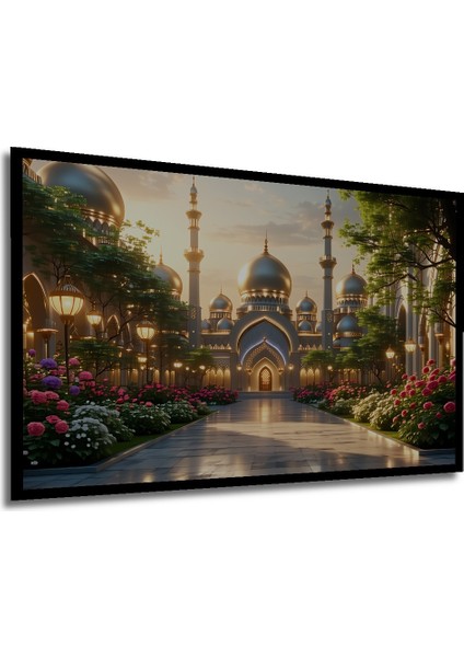 Çerçeve Görünümlü Altın Minareli Cami Yağlı Boya Görünümlü Dekoratif Ahşap Işyeri/ofis Kare Tablo modelleri