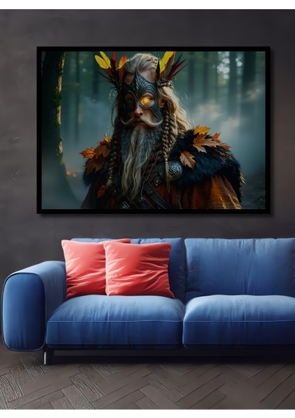 Çerçeve Görünümlü Viking Savaşçı Yağlı Boya Görünümlü Dekoratif Ahşap Ev/işyeri/ofis Kare Tablo