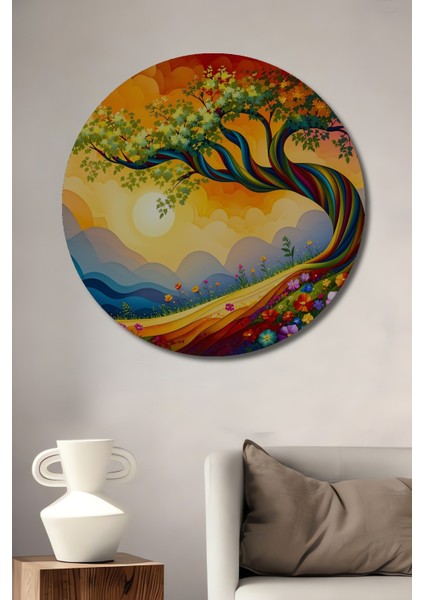 Rüya Renklerde Yağlı Boya Görünümlü Hayat Ağacı Dekoratif Ahşap Ev/işyeri/ofis Yuvarlak Tablo