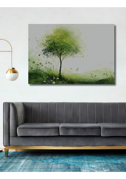 Yeşil Bahar Sulu Boya Görünümlü Dekoratif Ahşap Ev/işyeri/ofis Kare Tablo