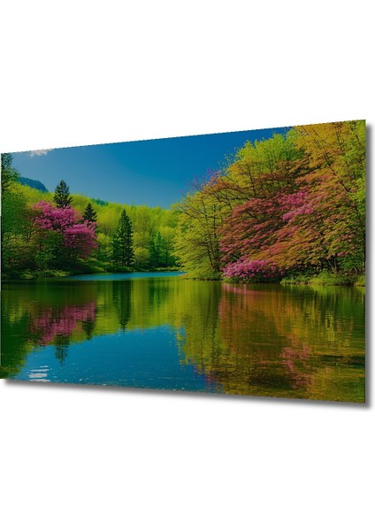 Gölet Kenarında Bahar Rüyası Yağlı Boya Görünümlü Dekoratif Ahşap Ev/işyeri/ofis Kare Tablo fiyatları
