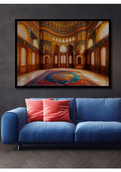 Çerçeve Görünümlü Muhteşem Saray Ihtişam Yağlı Boya Görünümlü Dekoratif Ahşap Ofis Kare Tablo
