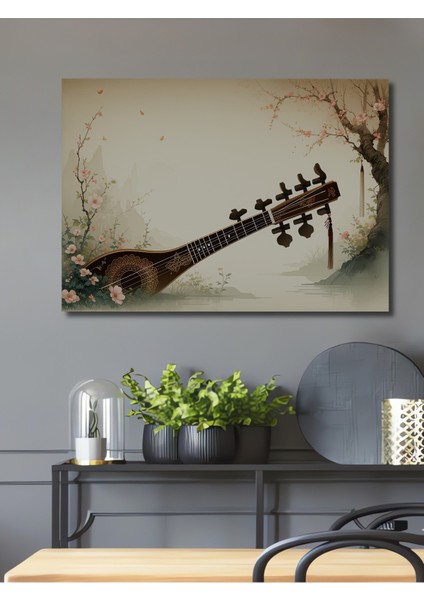 Çiçek Bahçesinde Lir Sulu Boya Görünümlü Dekoratif Ahşap Dekoratif Ev/işyeri/ofis Kare Tablo