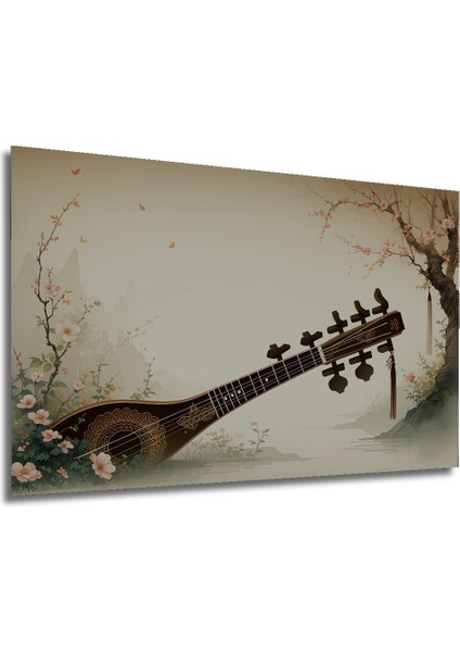 Çiçek Bahçesinde Lir Sulu Boya Görünümlü Dekoratif Ahşap Dekoratif Ev/işyeri/ofis Kare Tablo modelleri