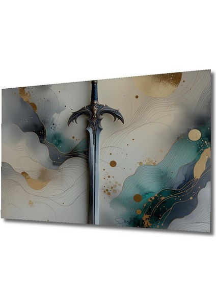 Epik Kılıç Sulu Boya Görünümlü Dekoratif Ahşap Ev/işyeri/ofis Kare Tablo fiyatları