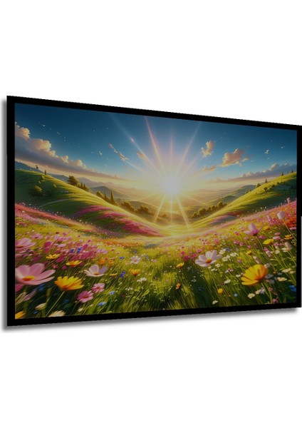 Çerçeve Görünümlü Rüya Gibi Çiçek Bahçesi Manzarası Yağlı Boya Görünümlü Ahşap Ofis Kare Tablo modelleri