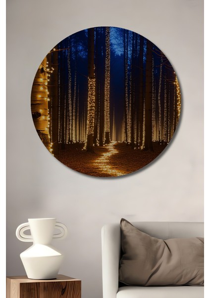 Işıltılı Orman Rüyası Yağlı Boya Görünümlü Dekoratif Ahşap Ev/işyeri/ofis Yuvarlak Tablo