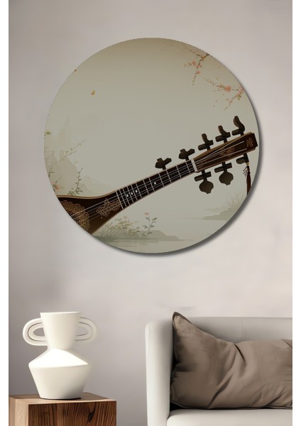 Çiçek Bahçesinde Lir Sulu Boya Görünümlü Dekoratif Ahşap Dekoratif Ev/işyeri/ofis Yuvarlak Tablo