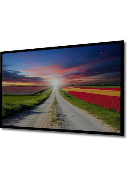 Çerçeve Görünümlü Sonsuzluğa Uzanan Çiçek Tarlası Yolu Yağlı Boya Görünümlü Ahşap Ofis Kare Tablo fiyatları