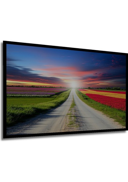Çerçeve Görünümlü Sonsuzluğa Uzanan Çiçek Tarlası Yolu Yağlı Boya Görünümlü Ahşap Ofis Kare Tablo modelleri