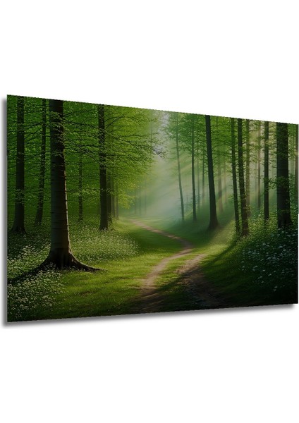 Yeşil Orman Yolu Yağlı Boya Görünümlü Dekoratif Ahşap Ev/işyeri/ofis Kare Tablo modelleri