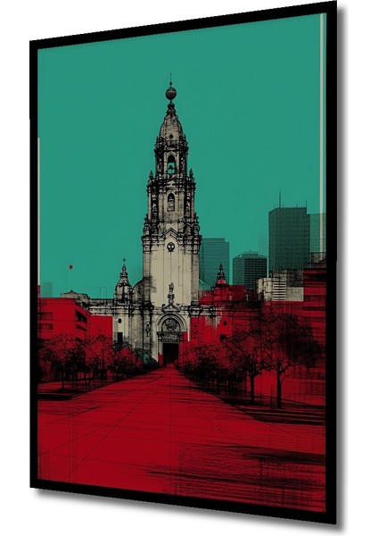 Çerçeve Görünümlü Turkuaz Gökyüzü Kızıl Şehir Manzarası Dekoratif Ahşap Ev/işyeri/ofis Kare Tablo fiyatları