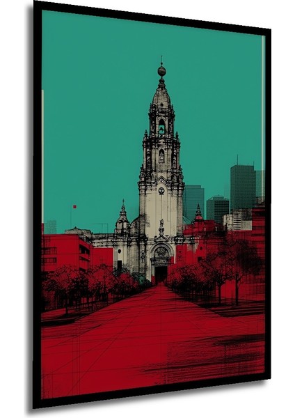 Çerçeve Görünümlü Turkuaz Gökyüzü Kızıl Şehir Manzarası Dekoratif Ahşap Ev/işyeri/ofis Kare Tablo modelleri