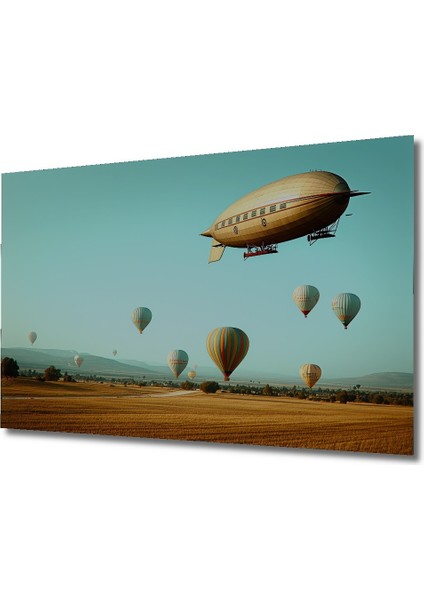 Zeplin ve Balonlar Yağlı Boya Görünümlü Modern Sanat Ev/işyeri/ofis Dekoratif Ahşap Kare Tablo fiyatları