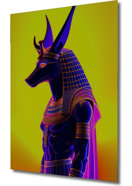 Anubis Tanrısı Neon Işığında Yağlı Boya Görünümlü Ev/işyeri/ofis Dekoratif Ahşap Kare Tablo fiyatları