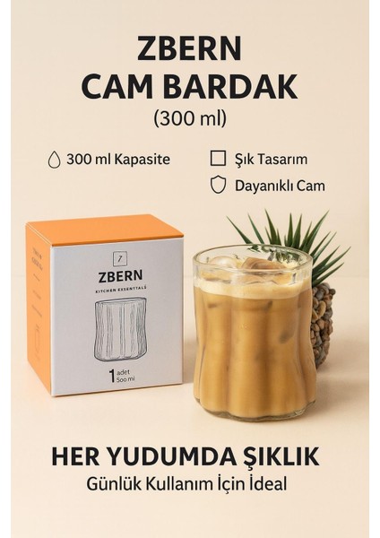 300 ml Modern Cam Bardak Isıya Dayanıklı Kahve Meşrubat Bardağı