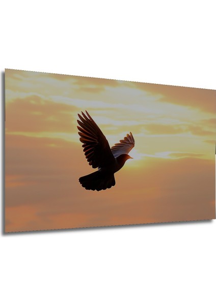 Gün Batımında Uçan Güvercin Yağlı Boya Görünümlü Dekoratif Ahşap Ev/işyeri/ofis Kare Tablo modelleri