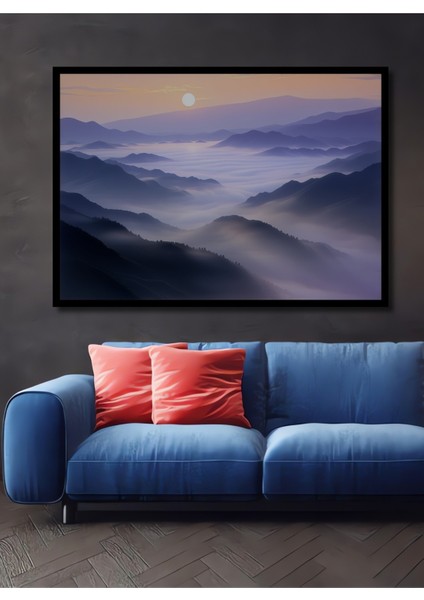 Çerçeve Görünümlü Mistik Dağlar Sulu Boya Görünümlü Dekoratif Ahşap Ev/işyeri/ofis Kare Tablo