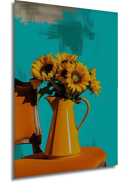 Modern Sanat Turuncu Vazo Içinde Ayçiçekleri Yağlı Boya Görünümlü Dekoratif Ev/işyeri/ofis Tablo modelleri