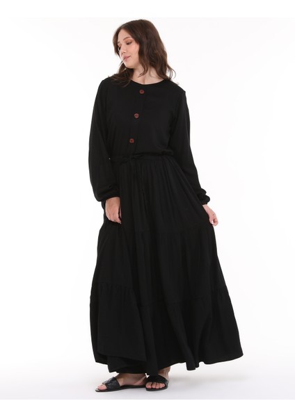 Viskon Kumaş Siyah Uzun Tesettür Elbise fiyatları