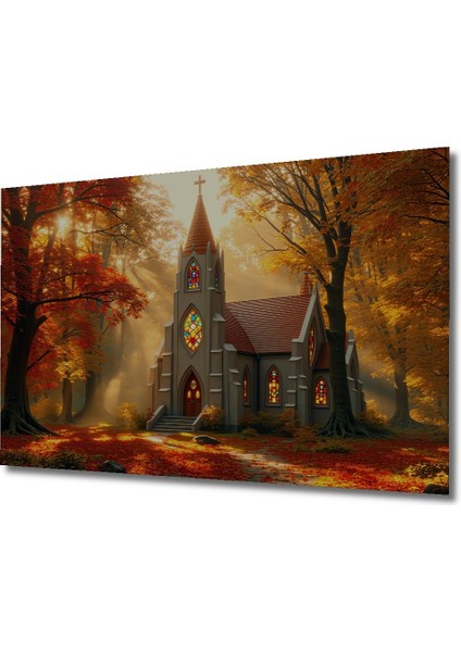 Sonbahar Ormanındaki Işık Huzmeleri Yağlı Boya Görünümlü Dekoratif Mdf Kilise Ev/işyeri/ofis Tablo fiyatları