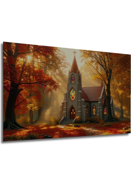 Sonbahar Ormanındaki Işık Huzmeleri Yağlı Boya Görünümlü Dekoratif Mdf Kilise Ev/işyeri/ofis Tablo modelleri