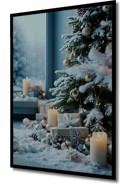 Çerçeve Görünümlü Kış Rüyası Noel Ağacı Yağlı Boya Görünümlü Dekoratif Ahşap Işyeri/ofis Kare Tablo fiyatları