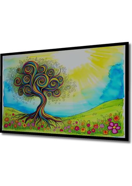 Çerçeve Görünümlü Renkli Hayat Ağacı Sulu Boya Görünümlü Dekoratif Ahşap Ev/işyeri/ofis Kare Tablo fiyatları