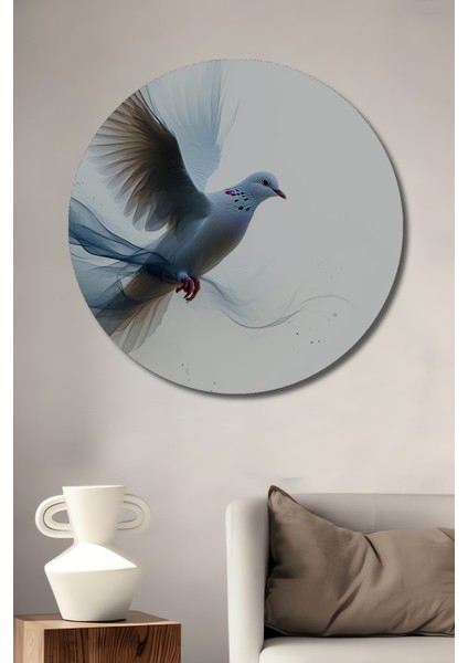 Uçan Beyaz Güvercin Sulu Boya Görünümlü Dekoratif Ahşap Ev/işyeri/ofis Yuvarlak Tablo