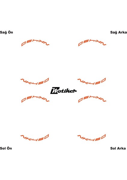 Neon Turuncu Cfmoto 450NK Yazılı 8 Li Jant Içi Yazı Sticker modelleri