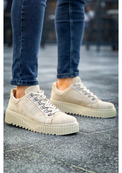 BA0505 Çengel Bağcıklı Krem Renk Yüksek Tabanlı Günlük Ayakkabı