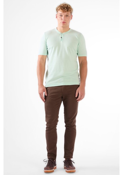 Su Yeşili Erkek Slim Fit Düz Düğmeli O Yaka Triko modelleri