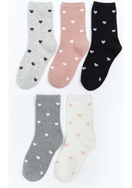 Desenli Kız Çocuk Soket Çorap 5'li (W5)