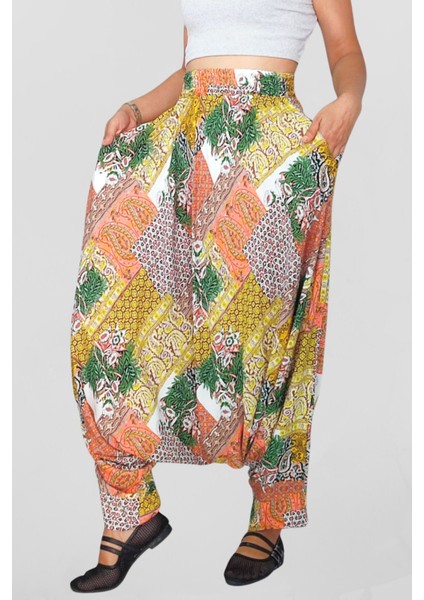 Viskon Kumaş Çift Cepli Bohem Tarzı Kadın Şalvar