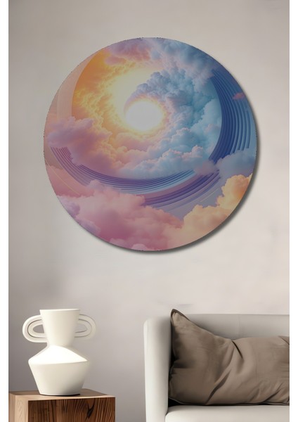 Göksel Dönüşüm Pastel Bulutlar Dekoratif Ahşap Ev/işyeri/ofis Yuvarlak Tablo