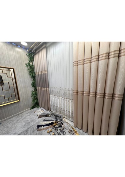 Nivemeshome Mızraklı FT632256 V-101 Krem 1/3 Sık Pile Fon Perde Apm