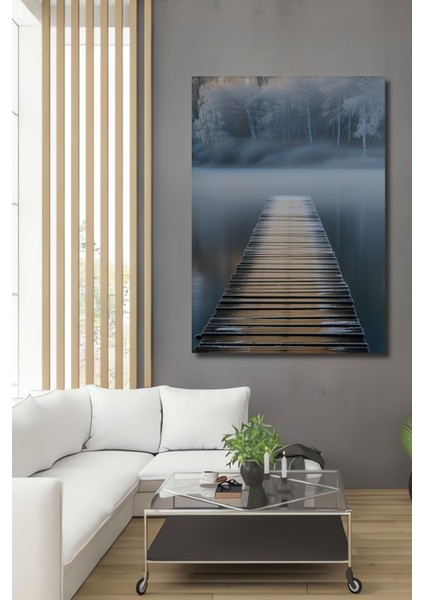 Buzlu Göl ve Dekoratif Ahşap Iskele Manzarası Ev/işyeri/ofis Kare Tablo