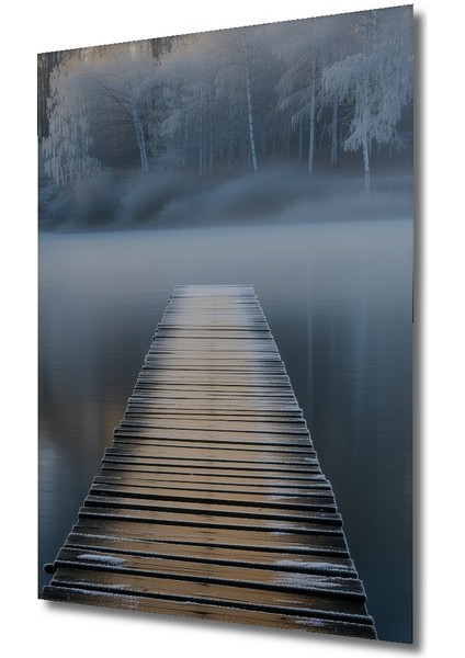 Buzlu Göl ve Dekoratif Ahşap Iskele Manzarası Ev/işyeri/ofis Kare Tablo fiyatları