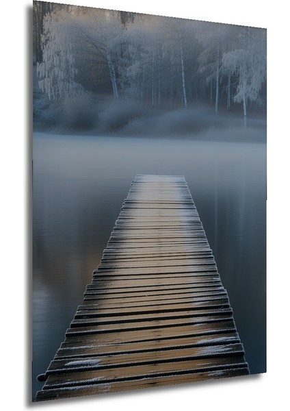 Buzlu Göl ve Dekoratif Ahşap Iskele Manzarası Ev/işyeri/ofis Kare Tablo modelleri