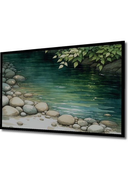 Çerçeve Görünümlü Huzurlu Nehir Sulu Boya Görünümlü Dekoratif Ahşap Ev/işyeri/ofis Kare Tablo fiyatları