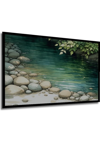Çerçeve Görünümlü Huzurlu Nehir Sulu Boya Görünümlü Dekoratif Ahşap Ev/işyeri/ofis Kare Tablo modelleri