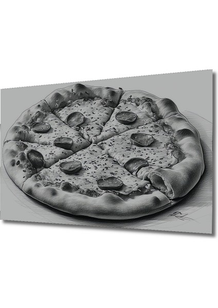 Siyah Beyaz Pizza Kara Kalem Görünümlü Dekoratif Ahşap Ev/işyeri/ofis Kare Tablo fiyatları
